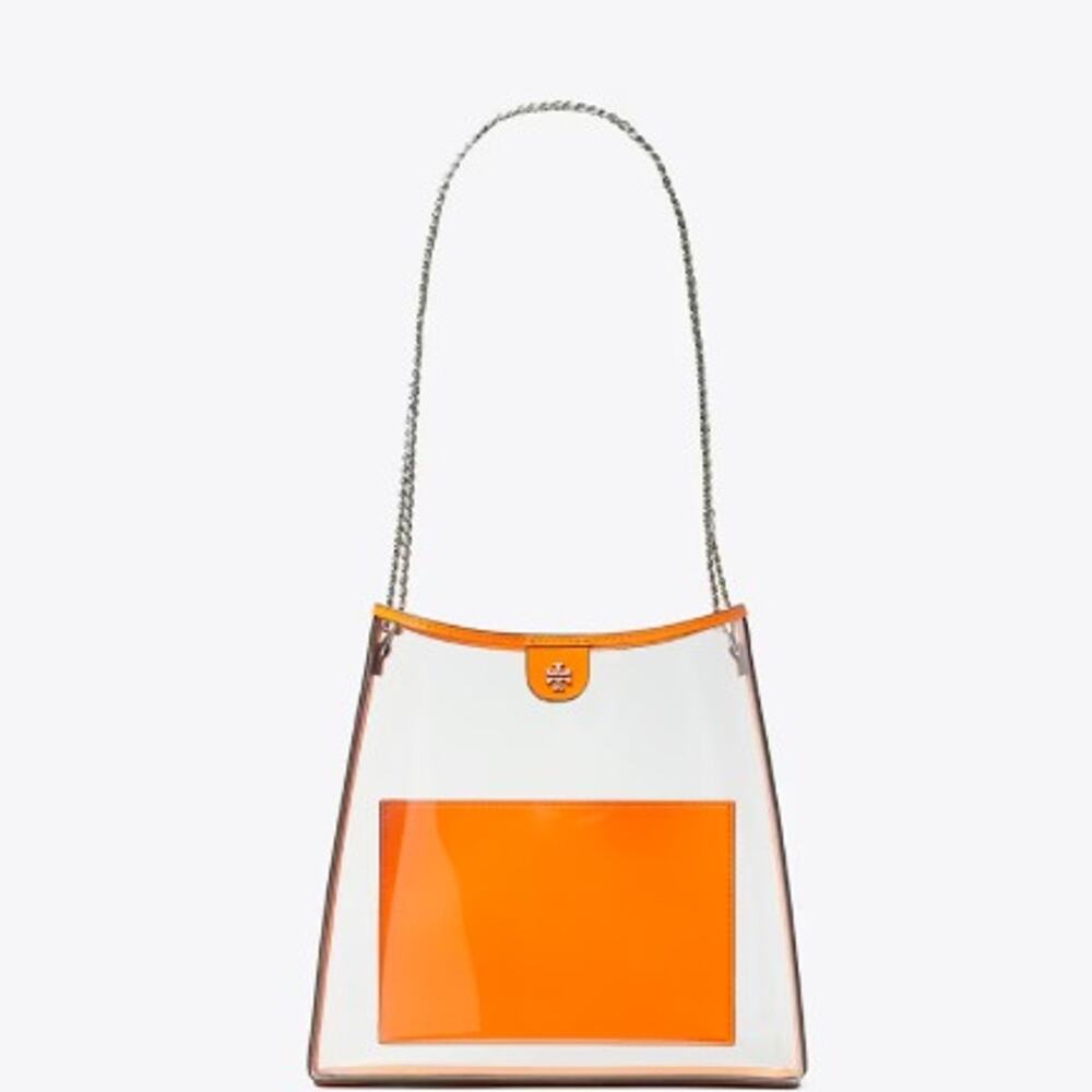 Tory Burch Rory Clear N/S Chain Tote 180486 Clear / Mandarin Tart $475